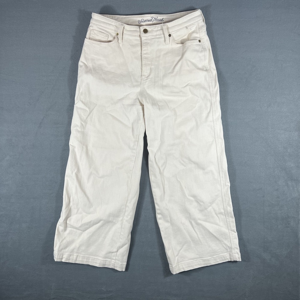 Universal Thread Women's Cream High Rise‎ Wide Leg Cropped Jeans Size 12/31